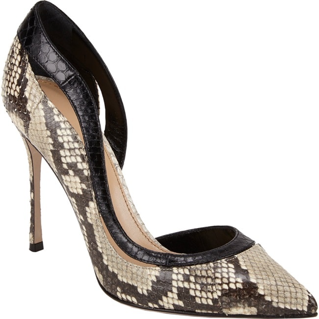 Sergio Rossi "Yin Yang" D'Orsay Pumps in Black/White Snake
