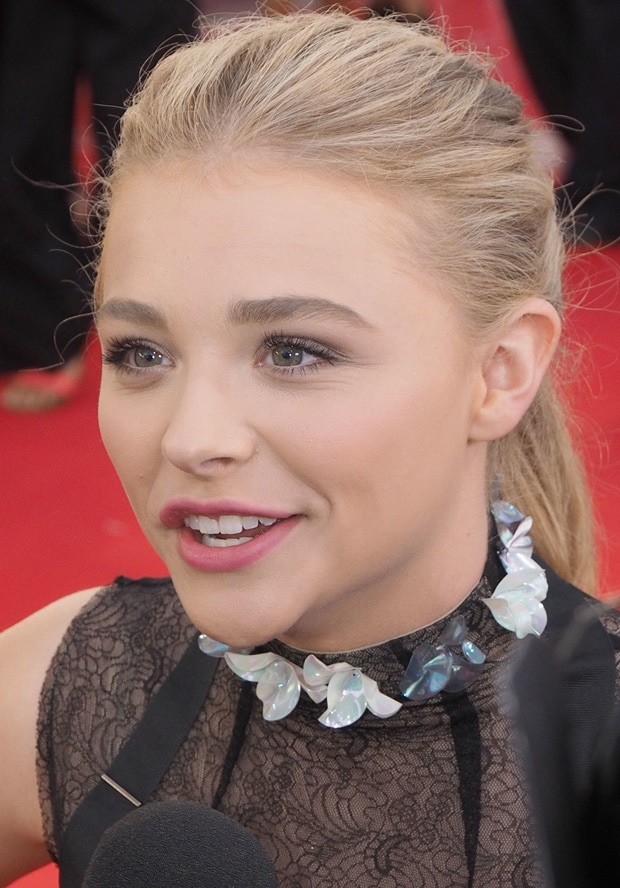 Chloë Grace Moretz's floral neckline dress from Marios Schwab