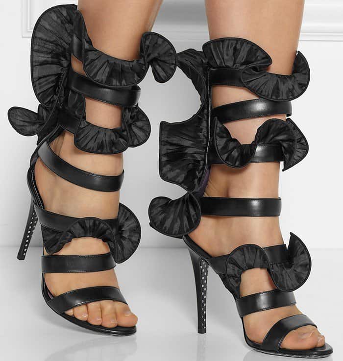 Emanuel Ungaro Wrap-around ruffled leather sandals