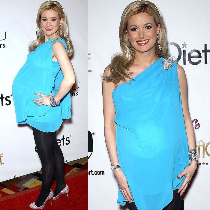 Holly Madison dazzled at the red carpet grand opening of the CeeLo Green Is Loberace show at Planet Hollywood Resort Casino in Las Vegas on March 2, 2013, wearing a vibrant blue asymmetrical dress paired with sparkling Christian Louboutin Samaria Strass pumps