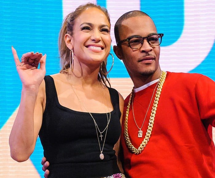 Jennifer Lopez and T.I. at BET's '106 Park' studio promoting her new album on June 19, 2014