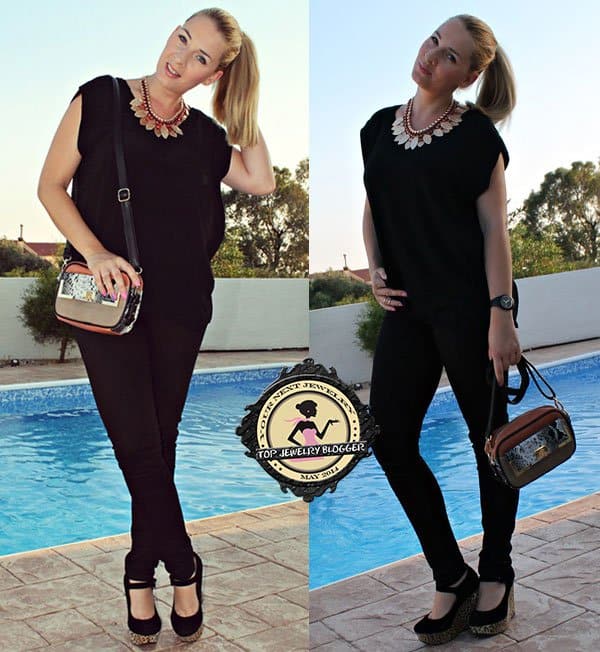 Katarzyna added color her to look with a statement necklace