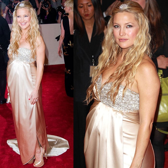 Kate Hudson glowed in a gold stretch silk and crystal-embroidered strapless gown by Stella McCartney while attending the Alexander McQueen: Savage Beauty Costume Institute Gala at the Metropolitan Museum of Art in New York City on May 2, 2011