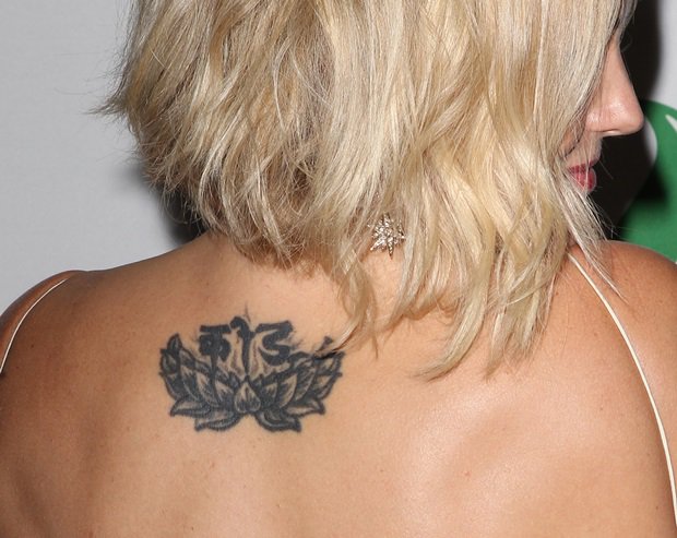 Malin Akerman showed off a large lotus flower tattooed on her upper back