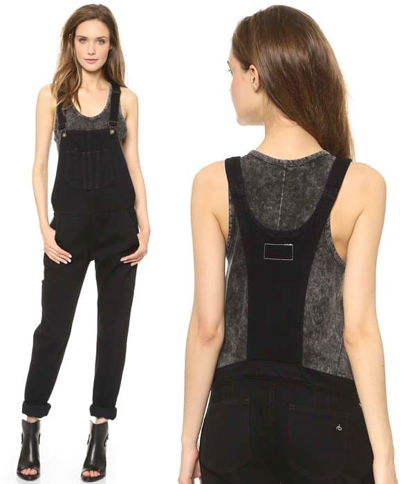 Denim Rag Bone/JEAN overalls styled with exposed side zips for an edgy update to a casual classic.