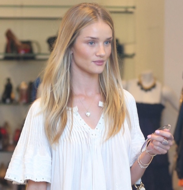Rosie Huntington-Whiteley in an embroidered "Alexia" top by Isabel Marant