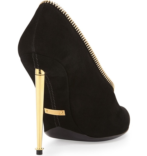 Tom Ford Zipper Suede Metal-Heel Pumps in Black