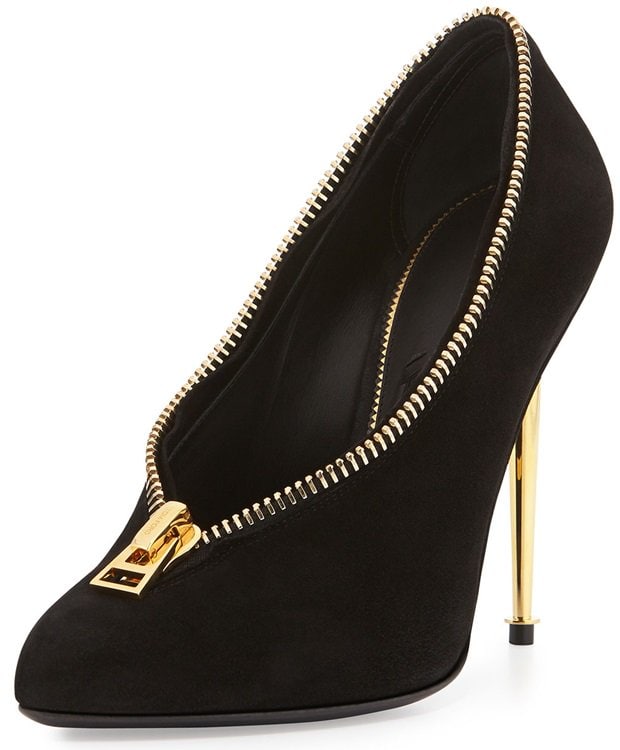 Tom Ford Black Zipper Suede Metalheel Pump
