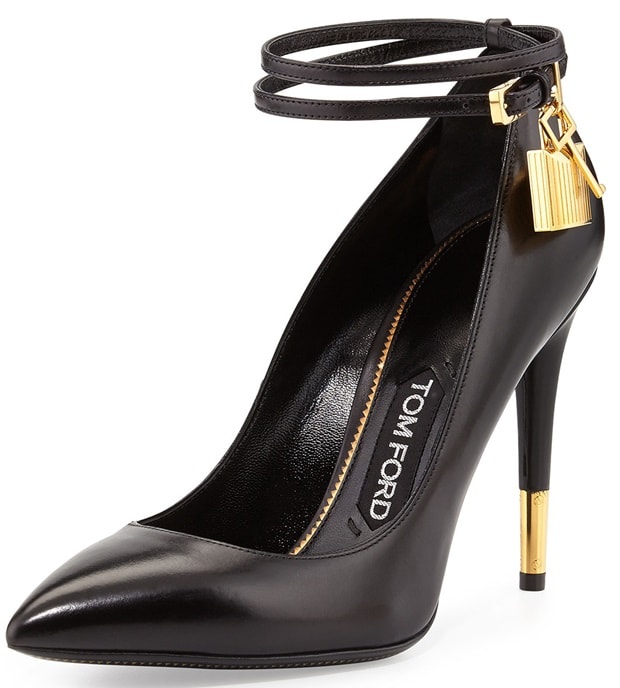Tom Ford Padlock Anklewrap Leather Pump Black