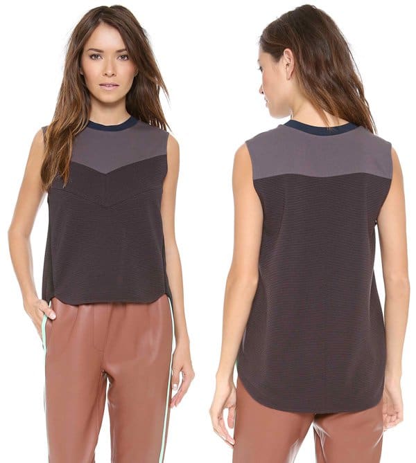 3.1 Phillip Lim Black Grey Shell Top with a Blue Round Neck