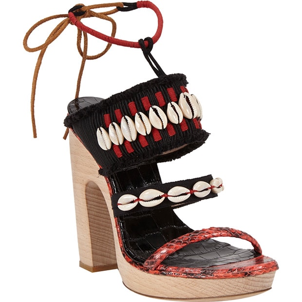 Dries Van Noten Cowrie-Shell and Wooden Platform Sandals
