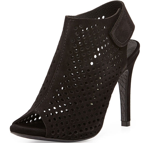 Pedro Garcia "Sofia" Perforated Suede Peep-Toe Booties in Black