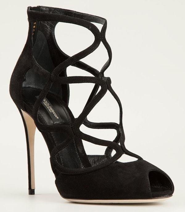 Dolce Gabbana Caged Sandals in Black Suede