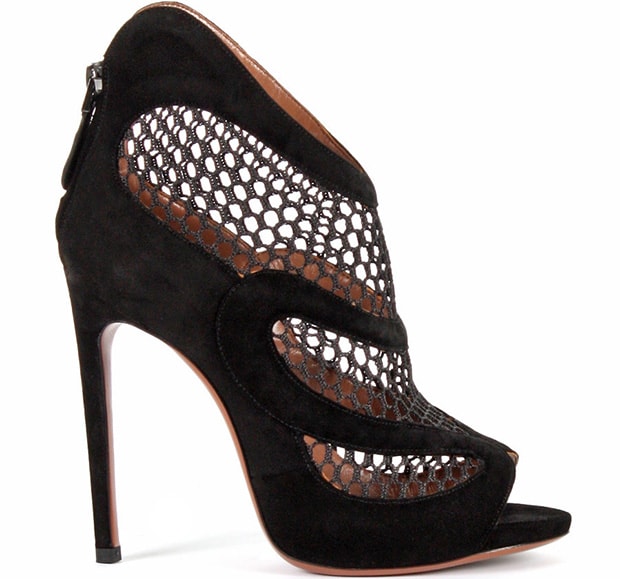 AlaïaSuede-and-Mesh Ankle Boots