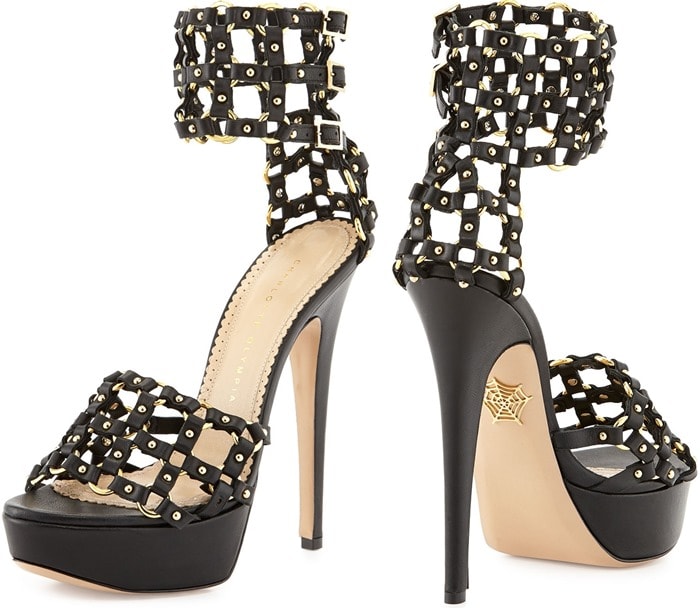 Charlotte Olympia "Xena" Triple-Buckle Leather Platform Sandals