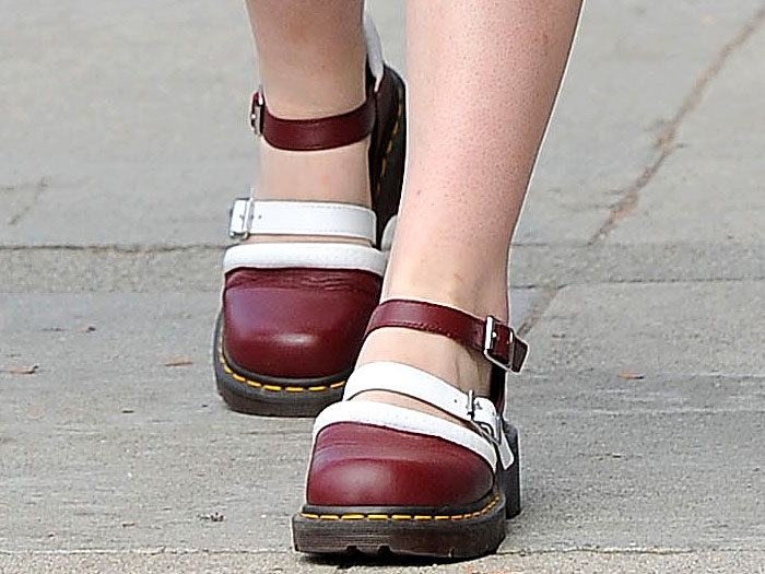 Elle Fanning wearing Dr. Martens x Agyness Deyn shoes