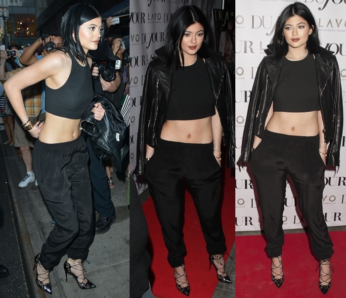 Kylie Jenner shows off her belly button in a cropped Kelsi tank by Brandy Melville