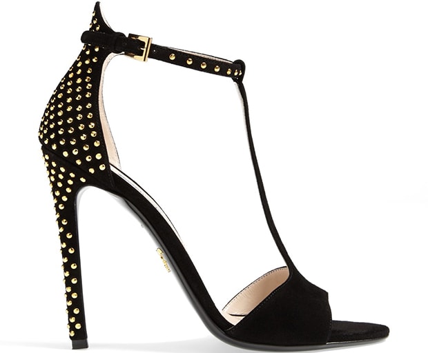 Prada T-Strap Studded Sandals
