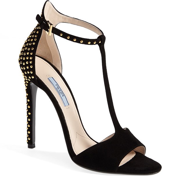 Prada T-Strap Studded Sandals