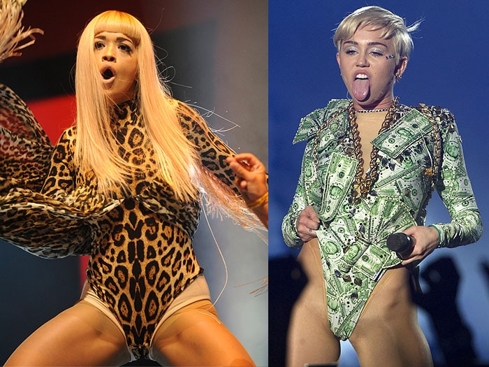 Miley Cyrus had her tongue out, Rita Ora forgot to copy