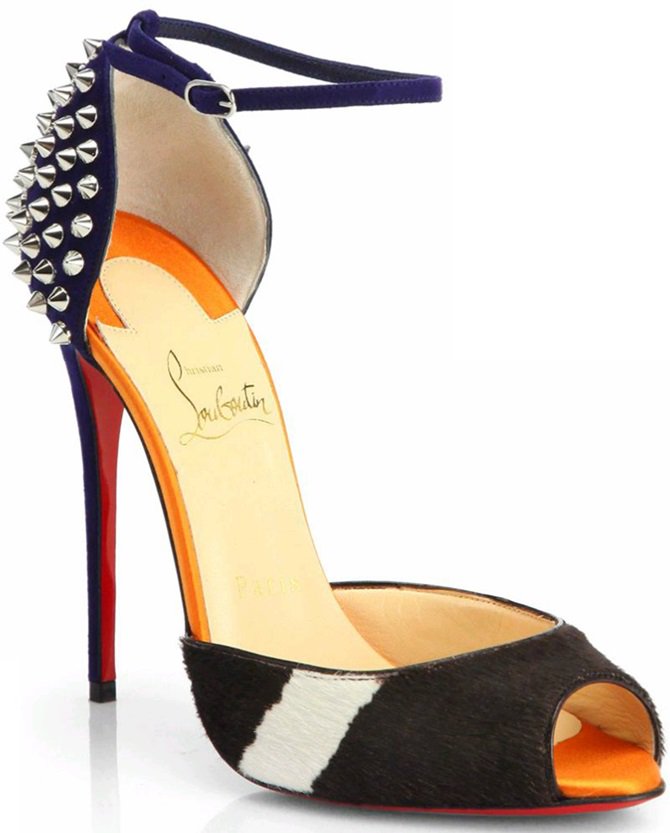 Christian Louboutin "Pina Spike" Calf-Hair Suede Open-Toe Sandals in Multicolor