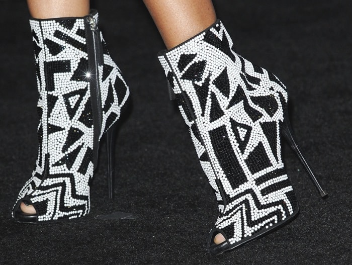 Nicki Minaj wearing stunning black-and-white geometric Giuseppe Zanotti booties