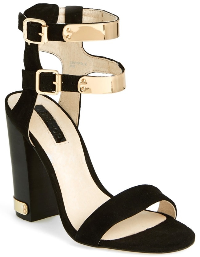 Topshop 'Rodeo' Double-Ankle-Strap Sandals in Black Suede