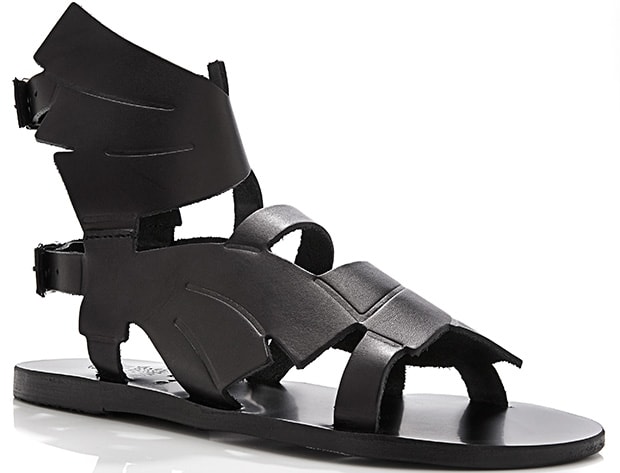 These handcrafted black winged leather sandals from Ancient Greek Sandals pair a clean and minimalist construction with a Grecian aesthetic for an intriguingly divine look
