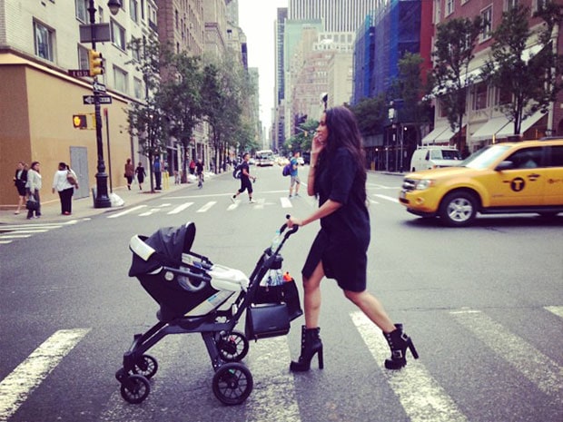 Ciara wearing a Topshop shirt dress and Alexander McQueen biker boots in New York City - posted on Instagram on September 10, 2014