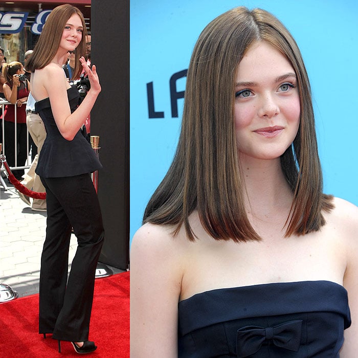 Elle Fanning debuting her new brunette hairdo at the red carpet at the premiere of The Boxtrolls at Universal CityWalk in Universal City, California, on September 21, 2014