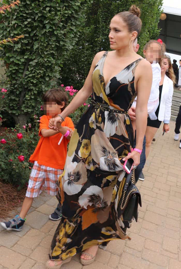 Jennifer Lopez attends the 39th Annual Hampton Classic Horse Show in a stunning Gucci maxi floral dress