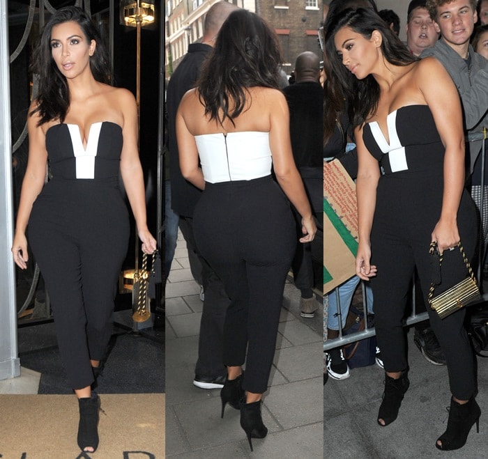 Kim Kardashian carried a vintage gold YSL tassel clutch and completed the outfit with a pair of ankle boots from Tom Ford
