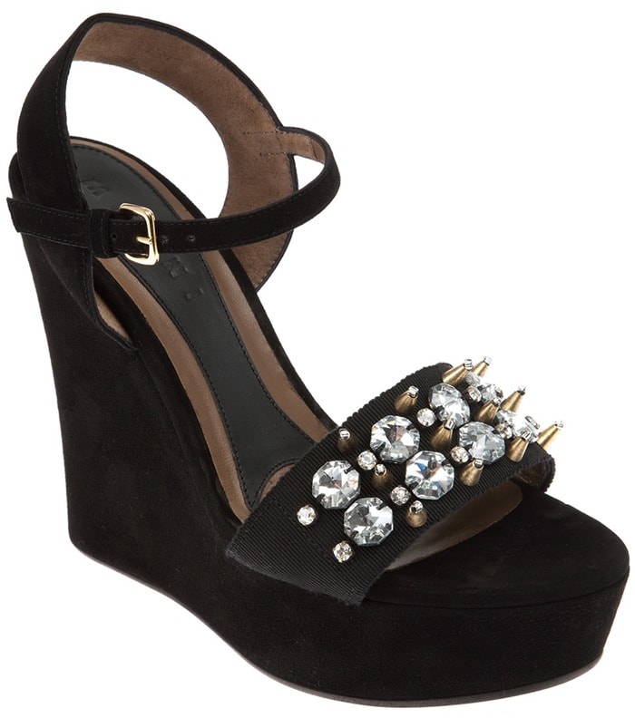Marni Black Wedge Embellished Sandal