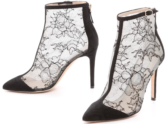 Monique Lhuillier Nicole Lace Booties Black Suede