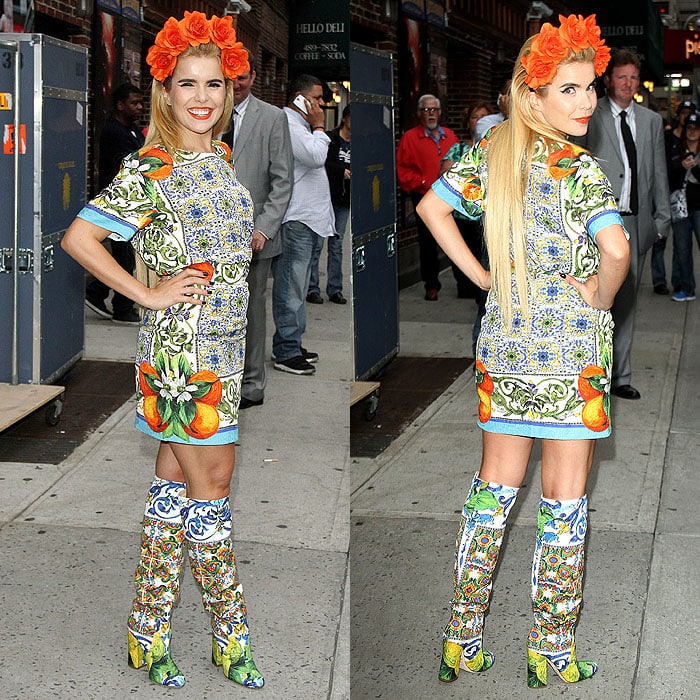 Paloma Faith wearing a large orange flower crown