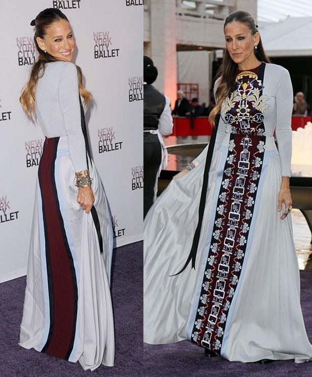 Sarah Jessica Parker in a grandiose floor-length number from Mary Katrantzou’s Fall 2014 collection