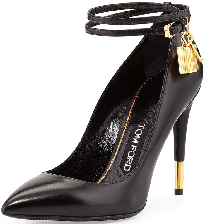 Tom Ford Padlock Anklewrap Leather Pump Black