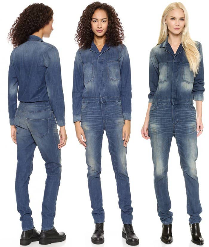 6397 Blue Dirty Faded Denim Jumpsuit