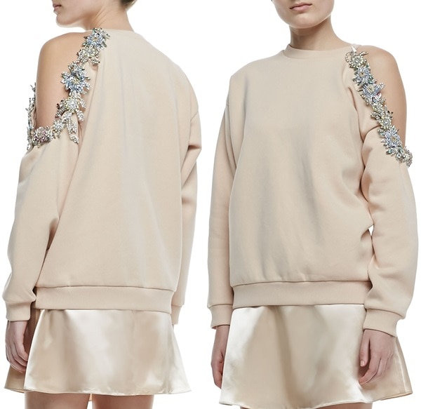 Christopher Kane Cutaway Bejeweled Sweatshirt