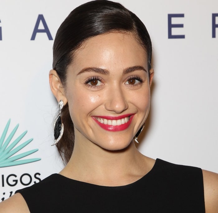 Emmy Rossum accessorized with earrings by Jorge Adeler at Brian Bowen Smith’s Wildlife Show held at the De Re Gallery in West Hollywood on October 23, 2014