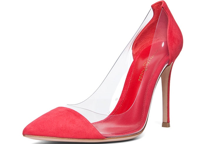 Gianvito Rossi Suede Plexi Pumps in Red