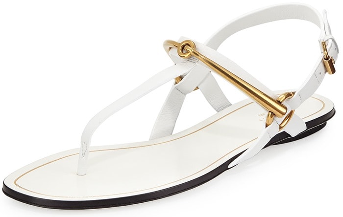 Gucci Tess Horsebit Slingback Thong Sandals in White