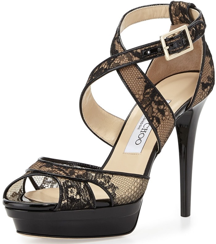 Jimmy Choo "Kuki" Lace Platform Sandals in Black