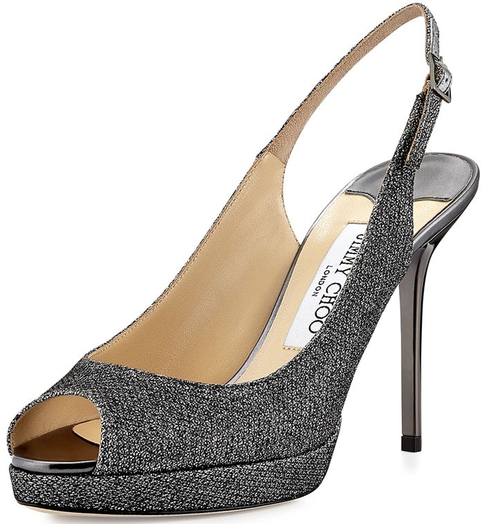 Jimmy Choo Silver "Nova" Peep-Toe Lamé Slingback