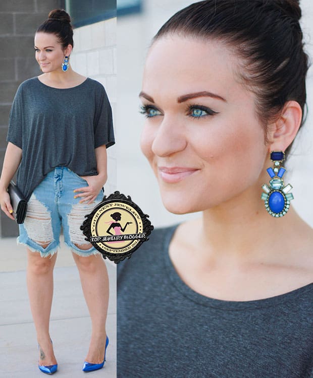 Kimberley wore matching blue shoes and earrings