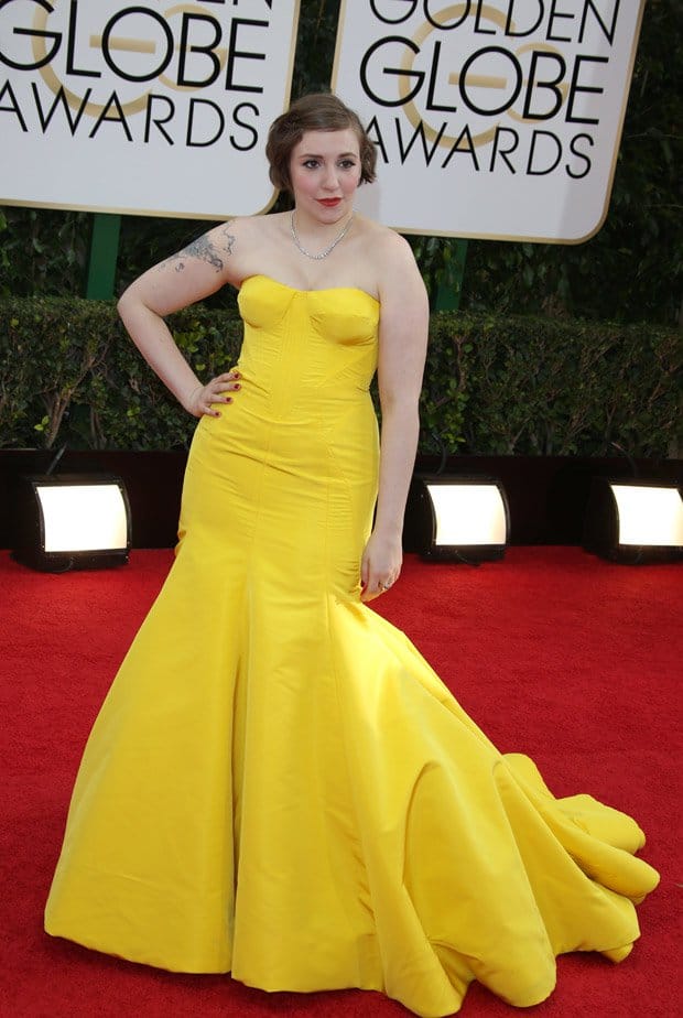 Lena Dunham's bright yellow gown was more caution sign than red carpet chic at the 71st Annual Golden Globe Awards