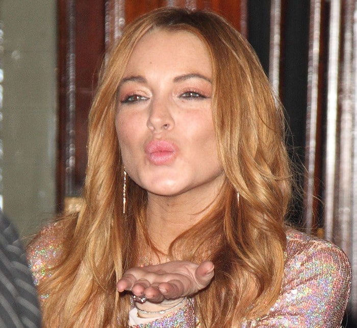 Lindsay Lohan at the Speed-the-Plow press night after-party at the National Liberal Club, One Whitehall Place, in London, England, on October 2, 2014