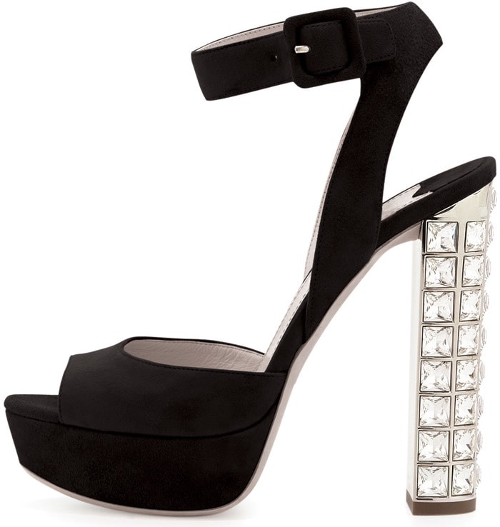 Miu Miu Suede Crystal-Heel Ankle-Wrap Sandals