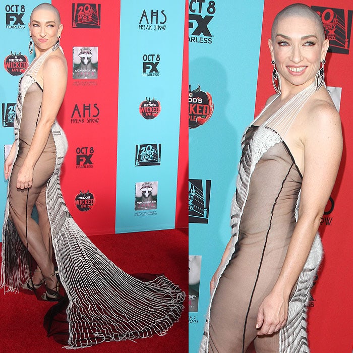 Embracing a fearless “no-underwear” look, Naomi Grossman let Natalia Fedner’s barely-there sheer gown take center stage, proving that daring commando dressing can still read as red-carpet chic