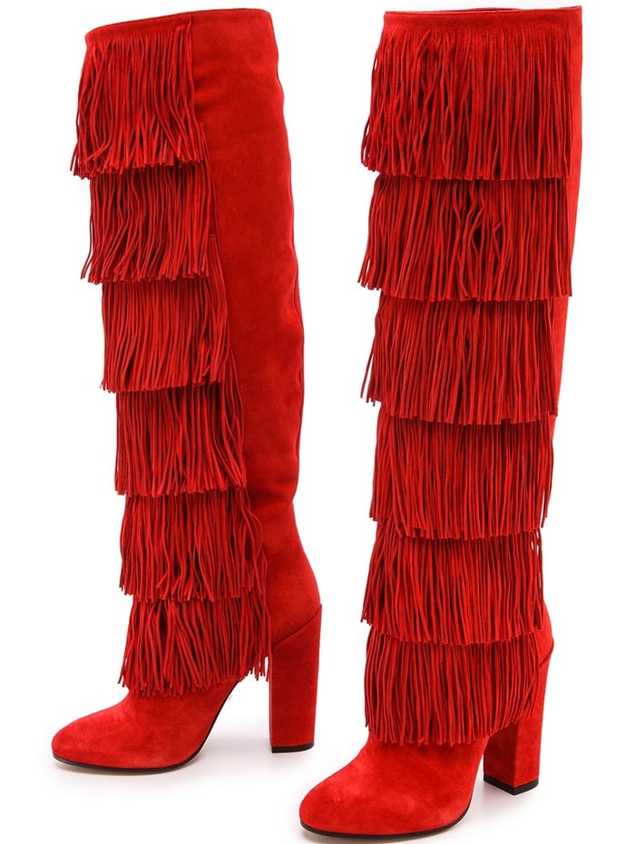 Paul Andrew Red Tara Tall Fringe Boots Persimmon